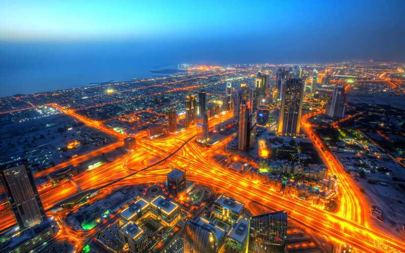Dubai Cityscape at Night — Blue