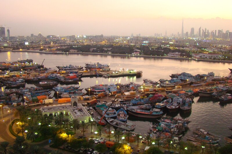 Dubai harbor at dusk
