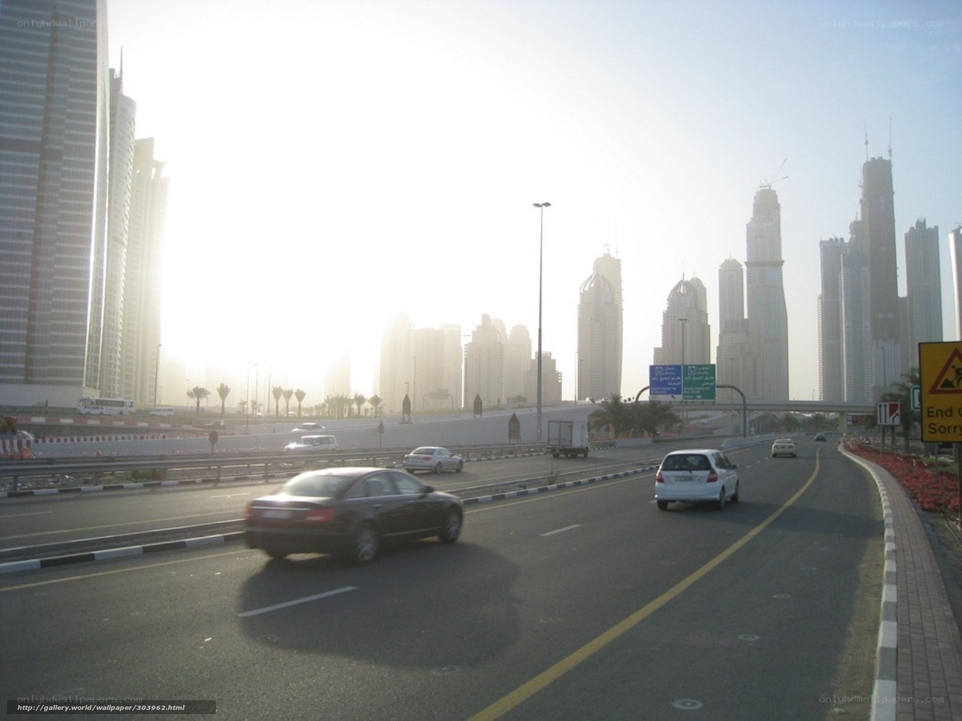 Dubai highway with skyscrapers