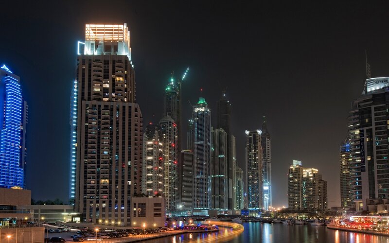 Dubai Marina Skyline — Black, Dramatic, Night