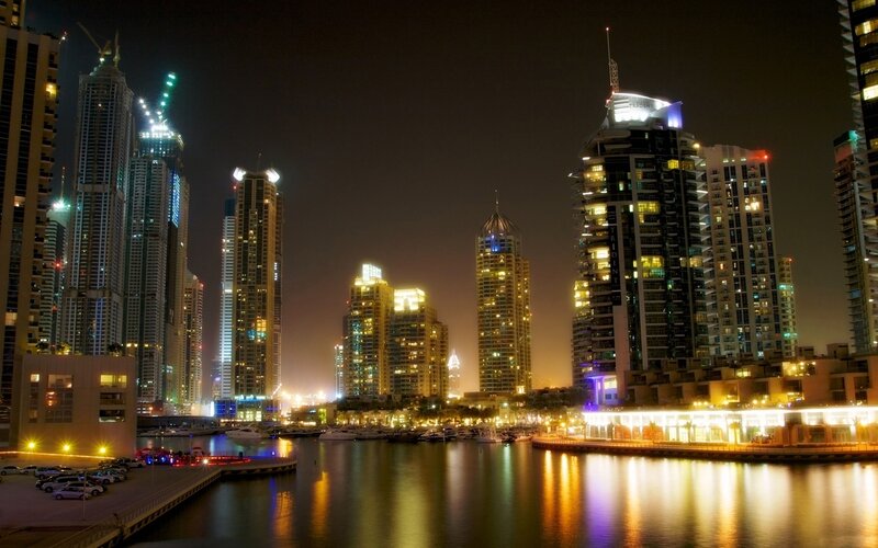 Dubai Marina Skyline — Black, Dramatic