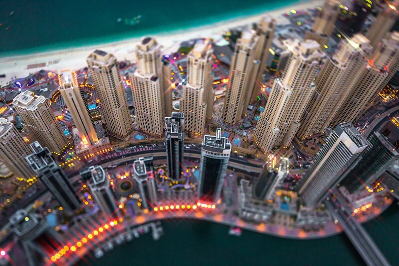 Dubai Marina Skyline — Blue, Dramatic, Night, Photograph, Skyscrapers