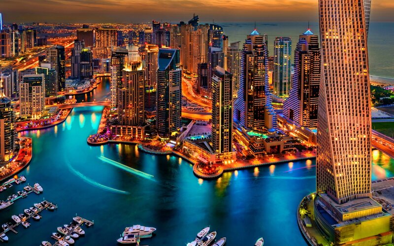 Dubai Marina Skyline — Blue, Dramatic, Night