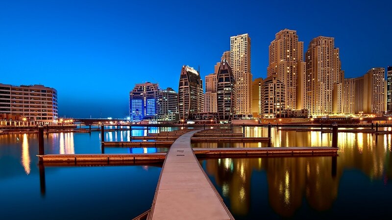 Dubai Marina Skyline — Blue, Serene