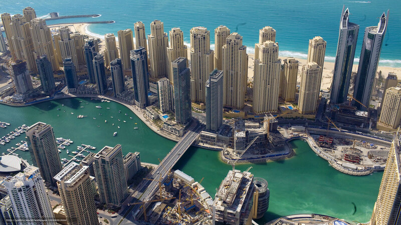 Dubai Marina Skyline — Blue, Urban, Afternoon, Photograph