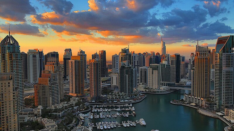 Dubai Marina Skyline — Orange