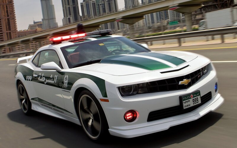 Dubai police car in motion