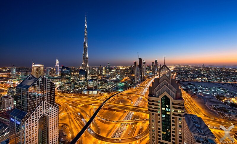 Dubai skyline at dusk