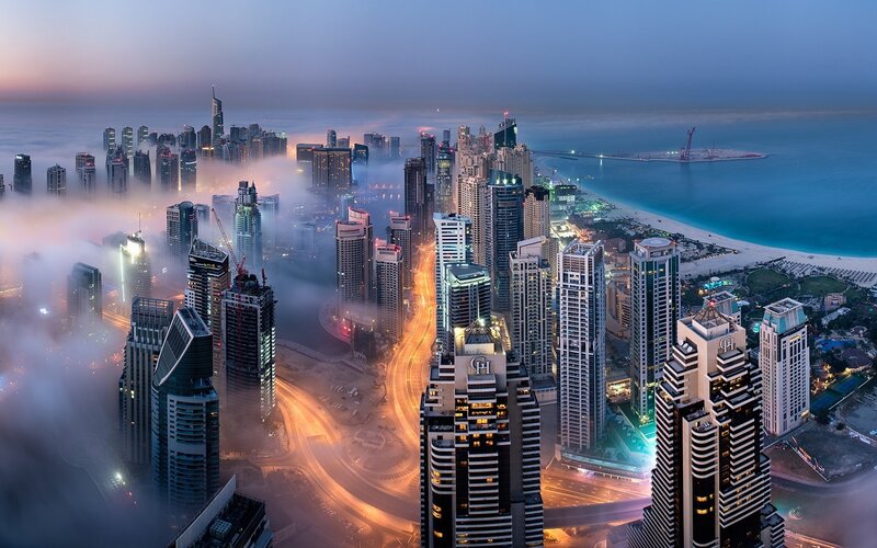 Dubai Skyline at Dusk — Blue, Dramatic, Night