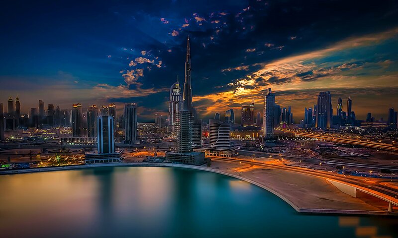 Dubai Skyline at Dusk — Blue, Dramatic