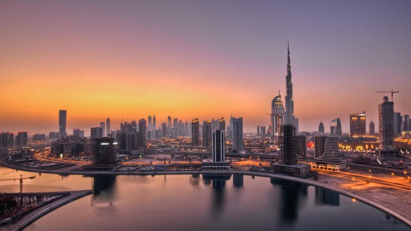 Dubai Skyline at Dusk — Orange, Serene