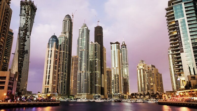 Dubai Skyline at Dusk — Purple