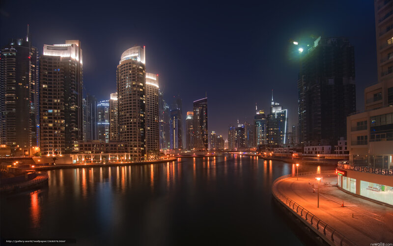 Dubai Skyline at Night — Black, Calm