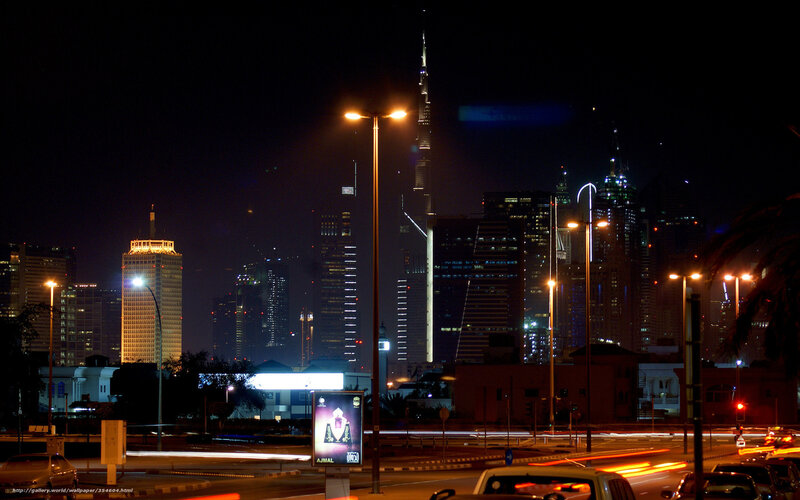 Dubai Skyline at Night — Black, Dark, Photograph