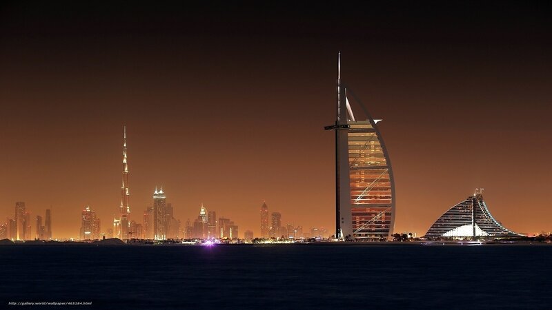 Dubai Skyline at Night — Black, Dramatic, Photograph, Burj Khalifa