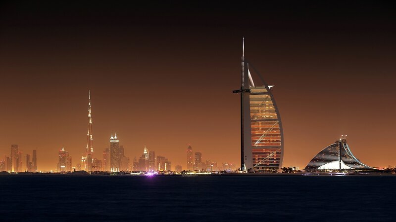 Dubai Skyline at Night — Black, Serene
