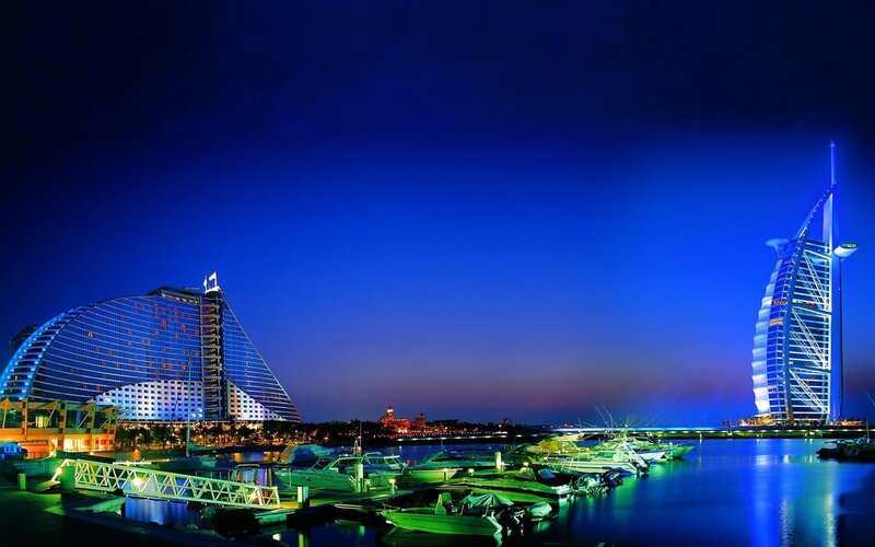 Dubai Skyline at Night — Blue, Serene, Photograph