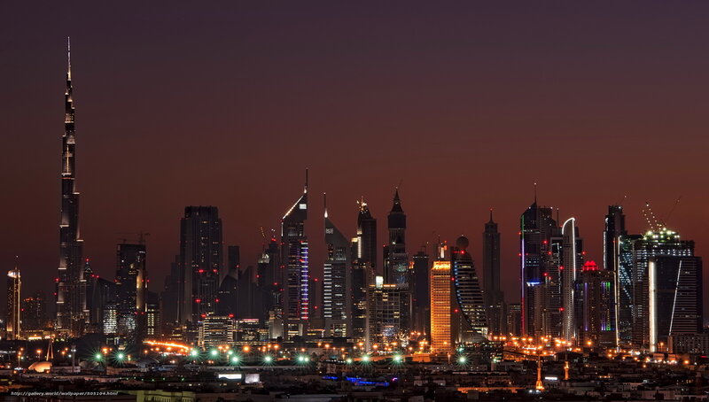 Dubai Skyline at Night — Purple, Dramatic, Photograph
