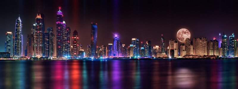 Dubai Skyline at Night — Purple