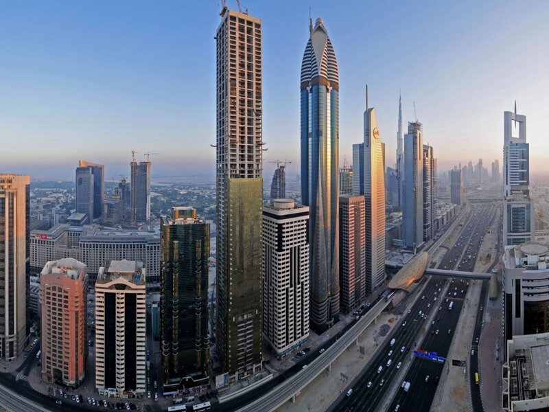 Dubai skyline at sunrise