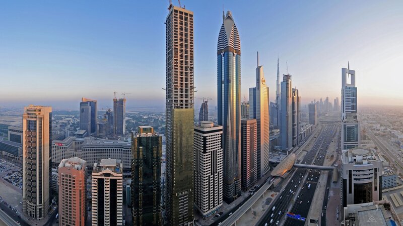 Dubai Skyline at Sunrise — Blue, Serene