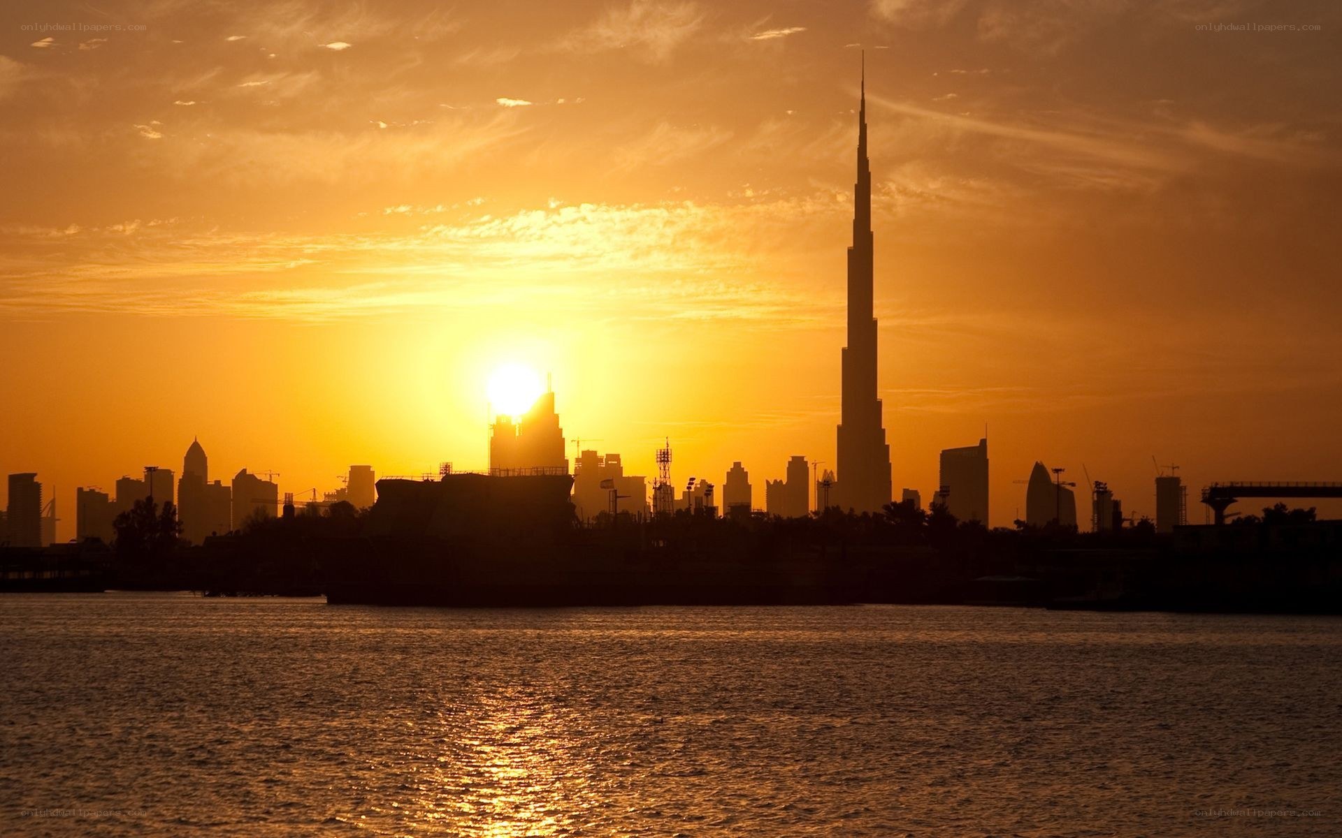 Dubai skyline at sunset