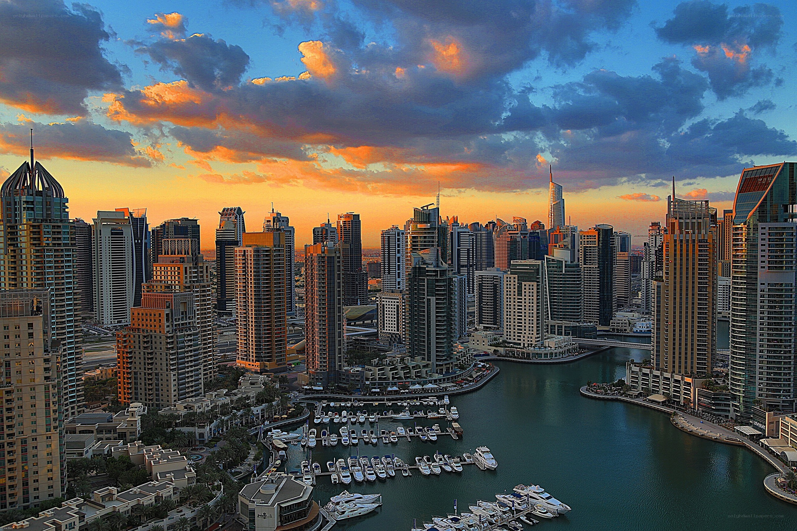 Dubai skyline at sunset