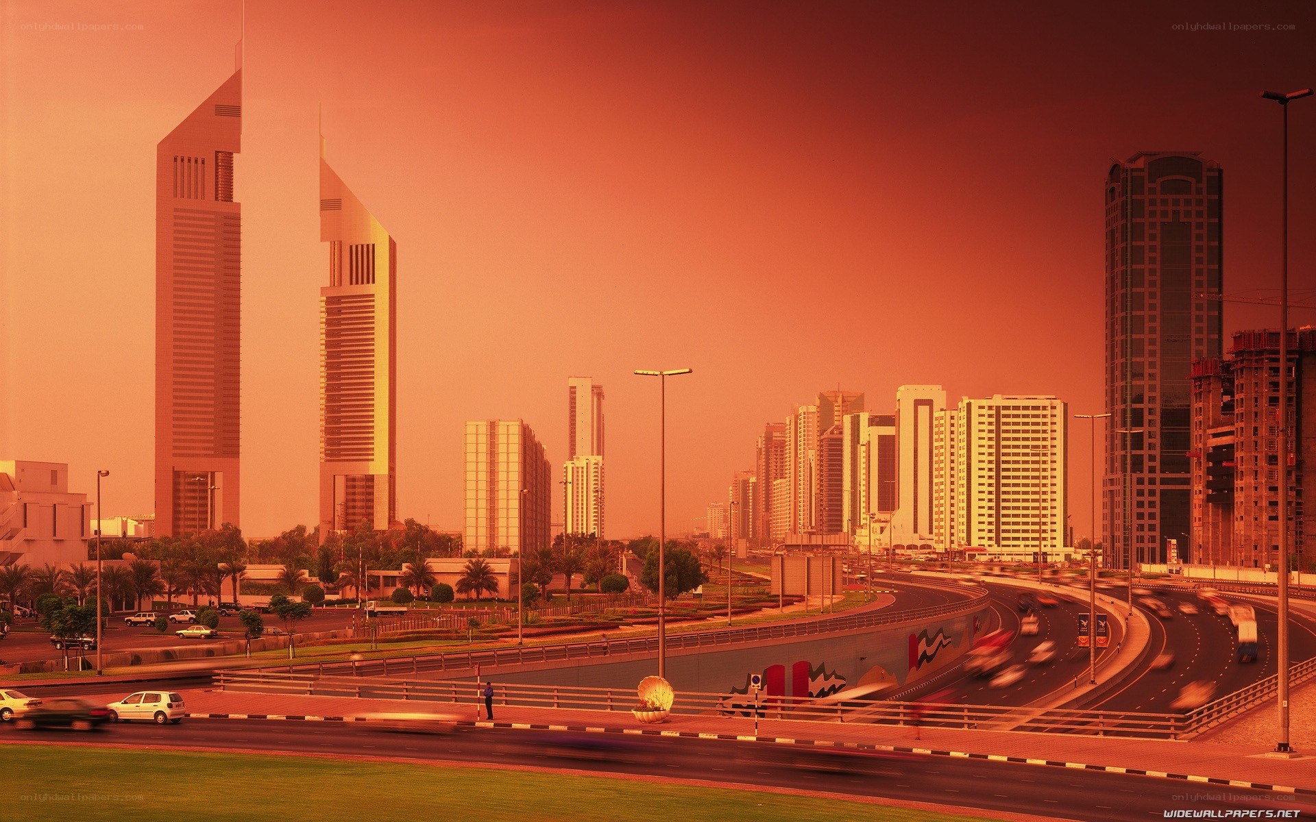 Dubai skyline at sunset