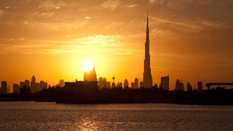 Dubai skyline at sunset