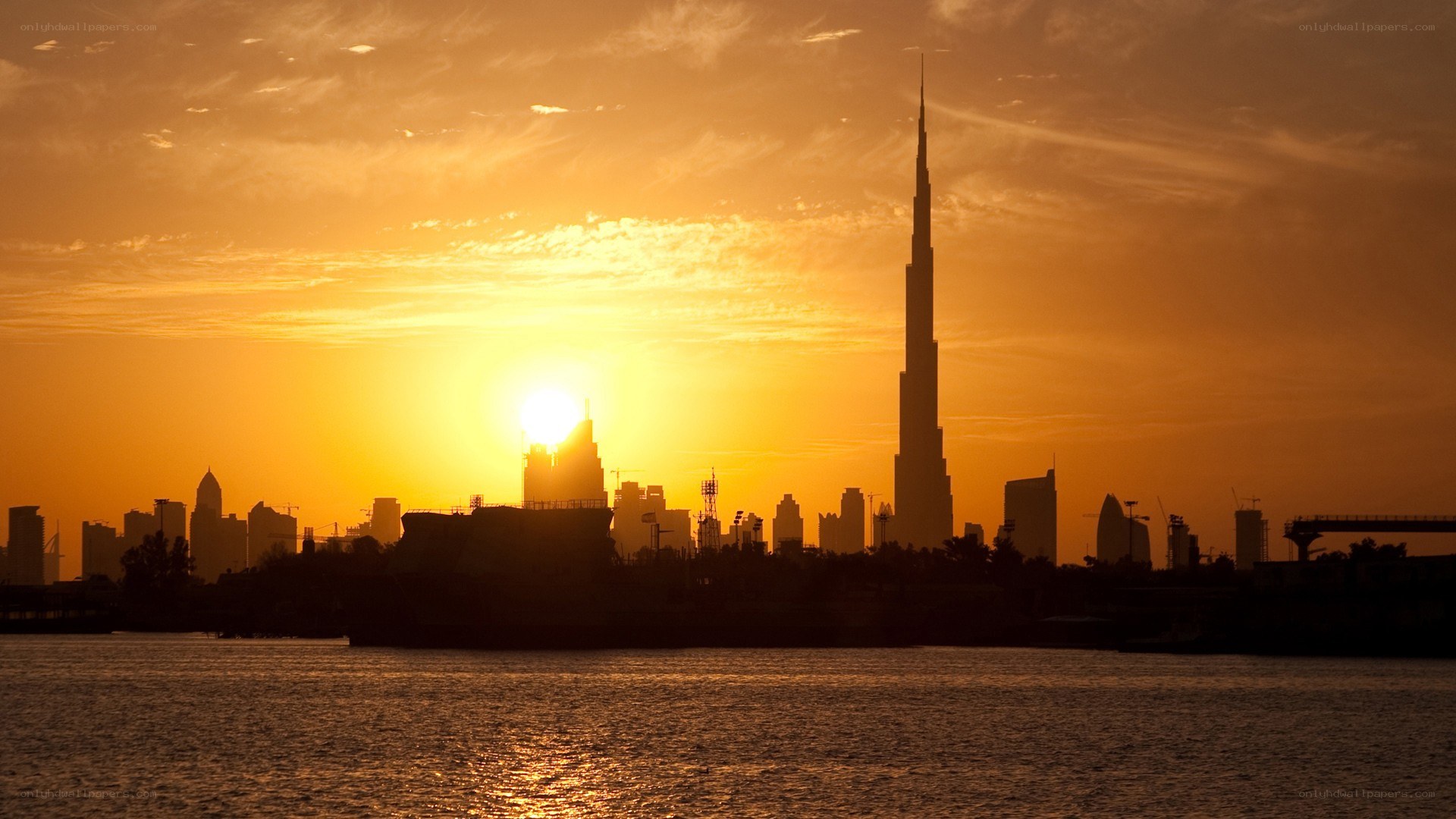 Dubai skyline at sunset