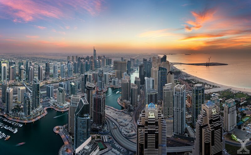 Dubai Skyline at Sunset — Orange