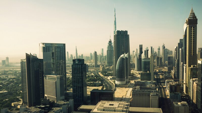 Dubai Skyline — Gray, Dramatic