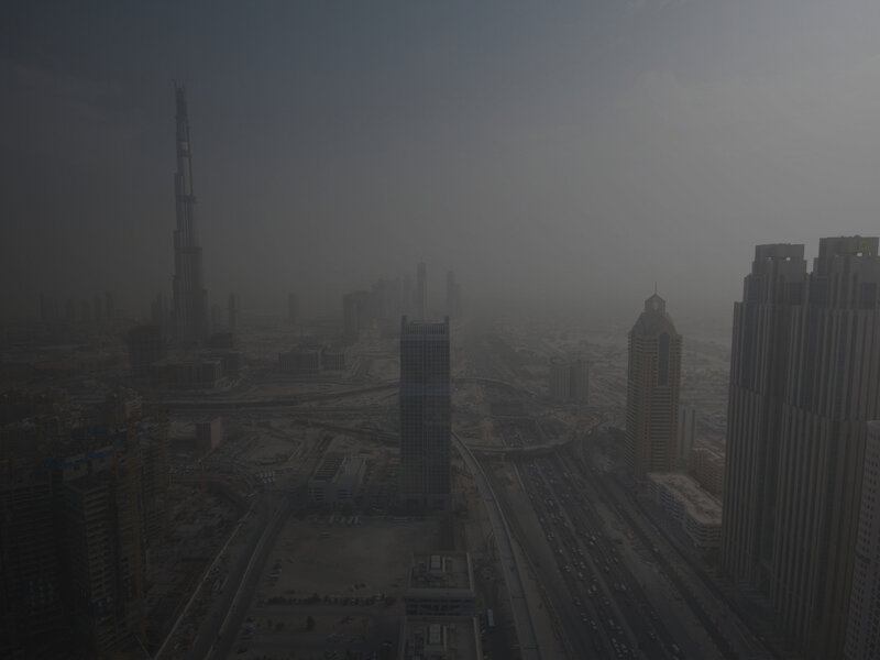Dubai skyline in haze