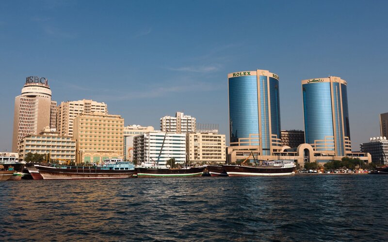Dubai skyline with boats
