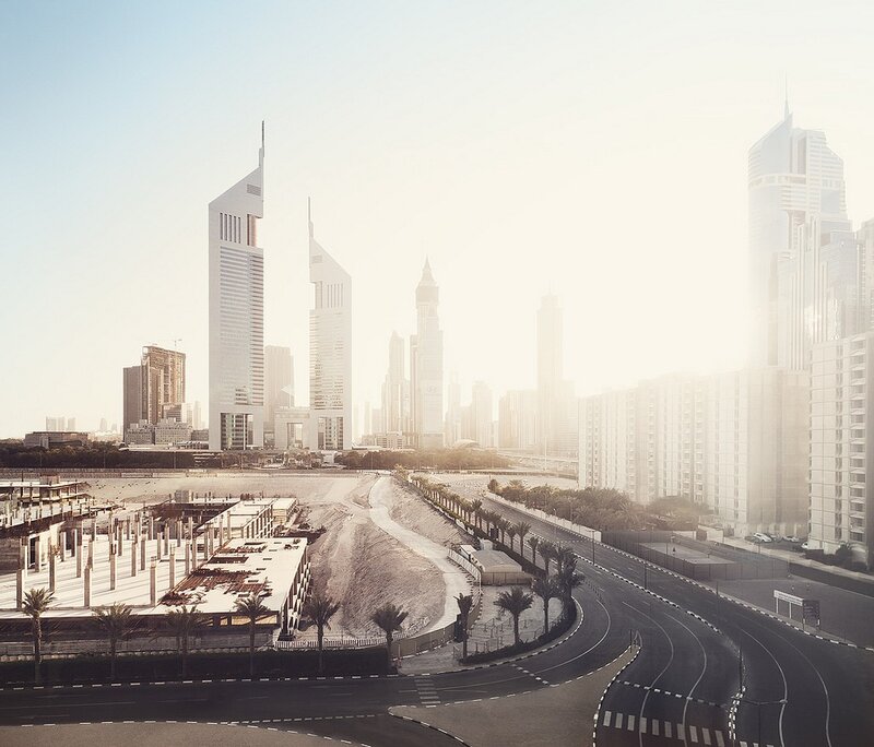 Dubai skyline with construction site