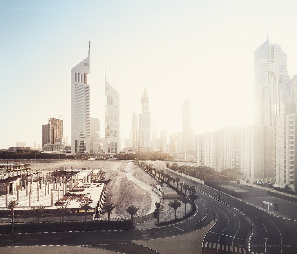 Dubai skyline with construction site