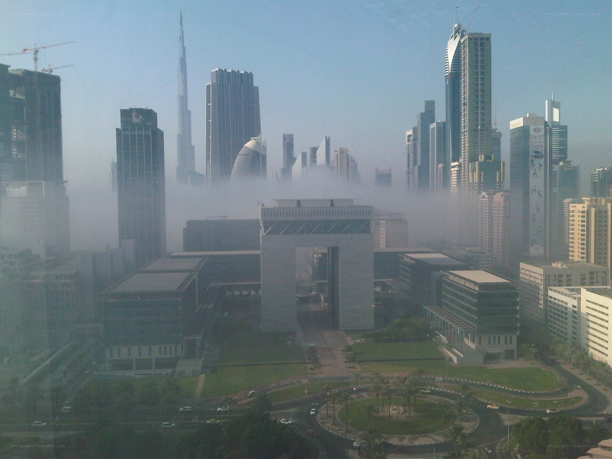 Dubai skyline with fog