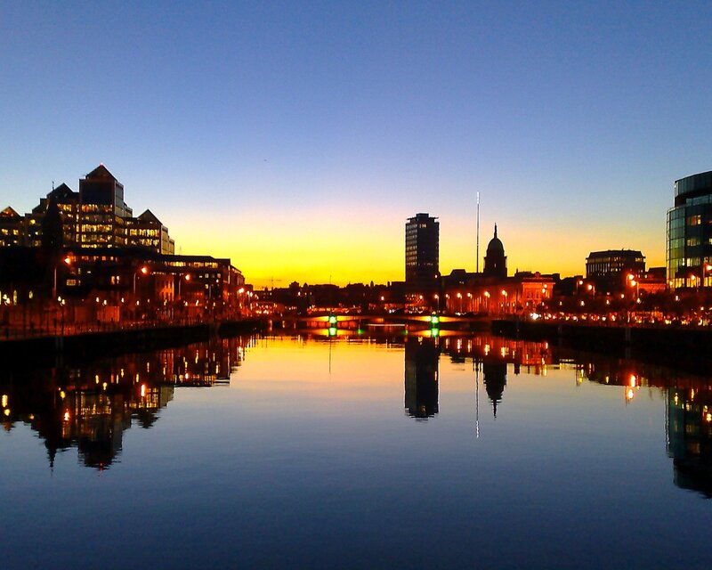 Dublin city skyline at dusk