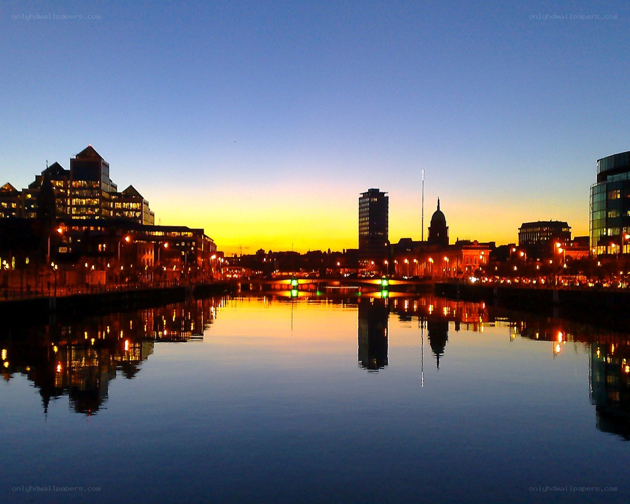 Dublin city skyline at dusk
