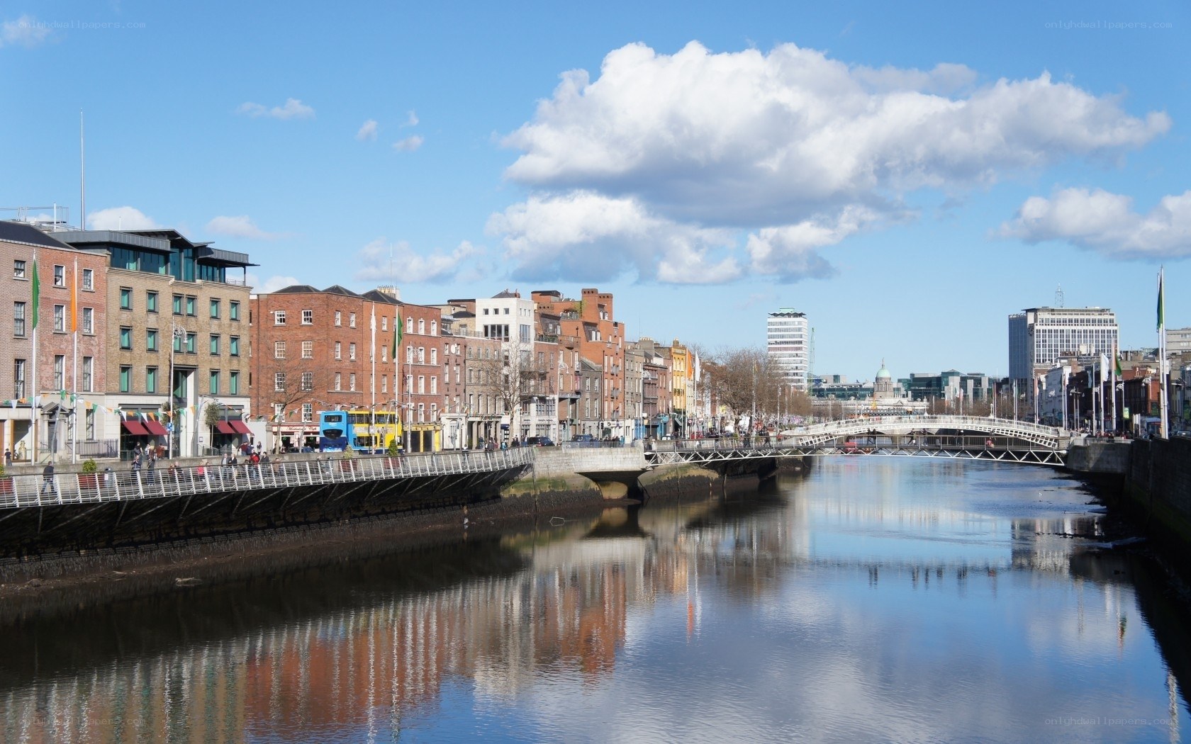 Dublin cityscape with river and bridge