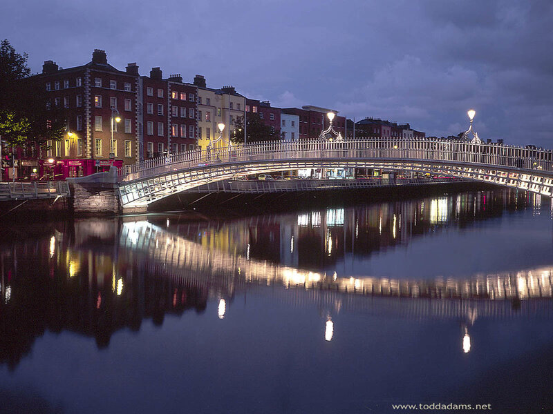 Dublin's Ha'penny Bridge at dusk