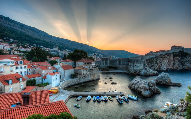 Dubrovnik Harbor at Sunset — Orange, Serene