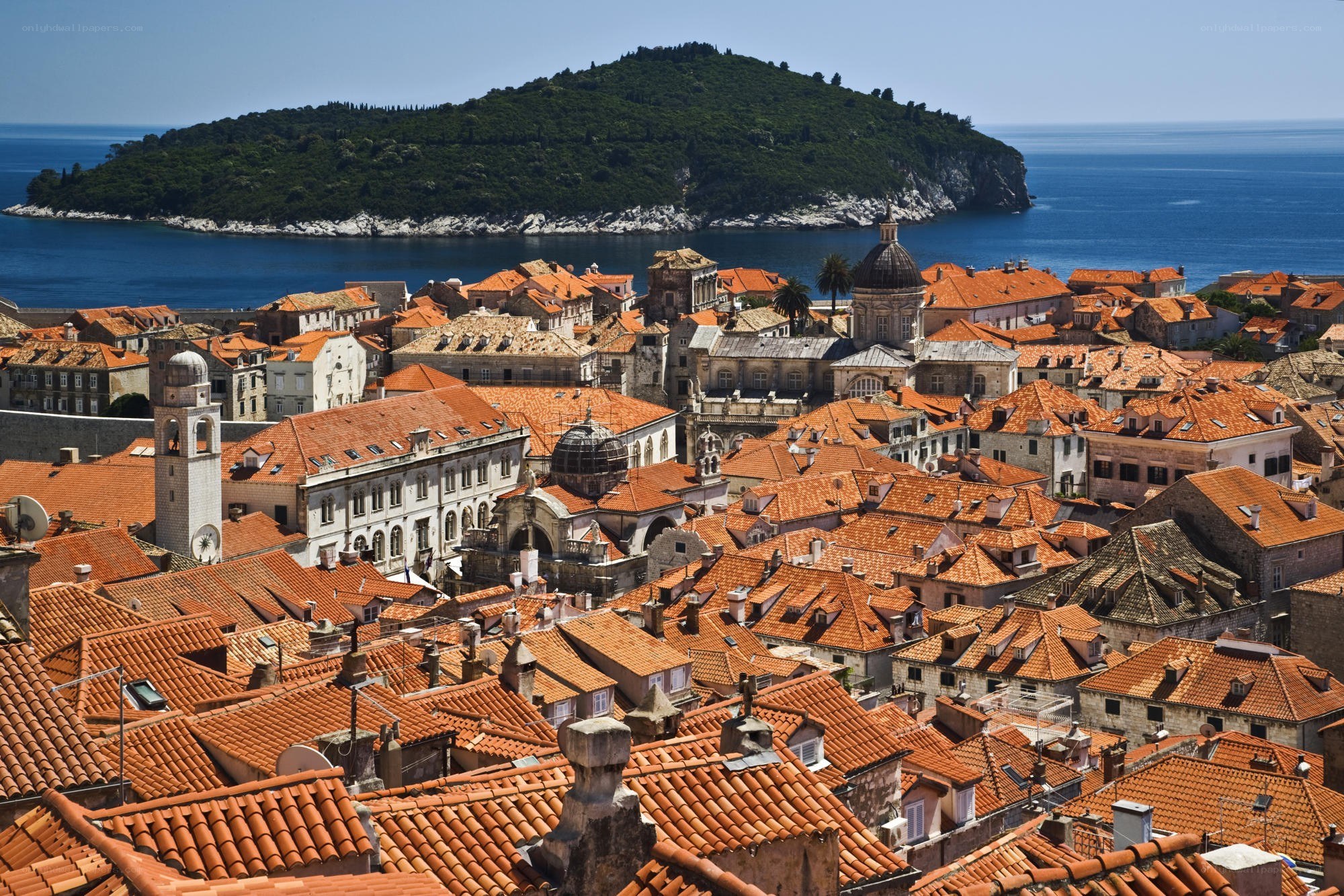 Dubrovnik rooftops and island view
