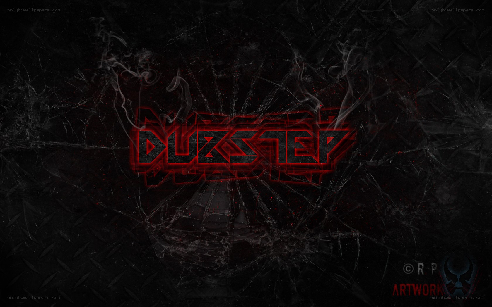 Dubstep logo on cracked glass