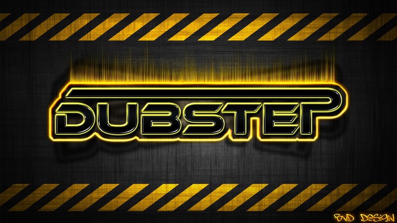 Dubstep Text Logo — Black, Energetic, Digital Art, Yellow Stripes, Glowing Text