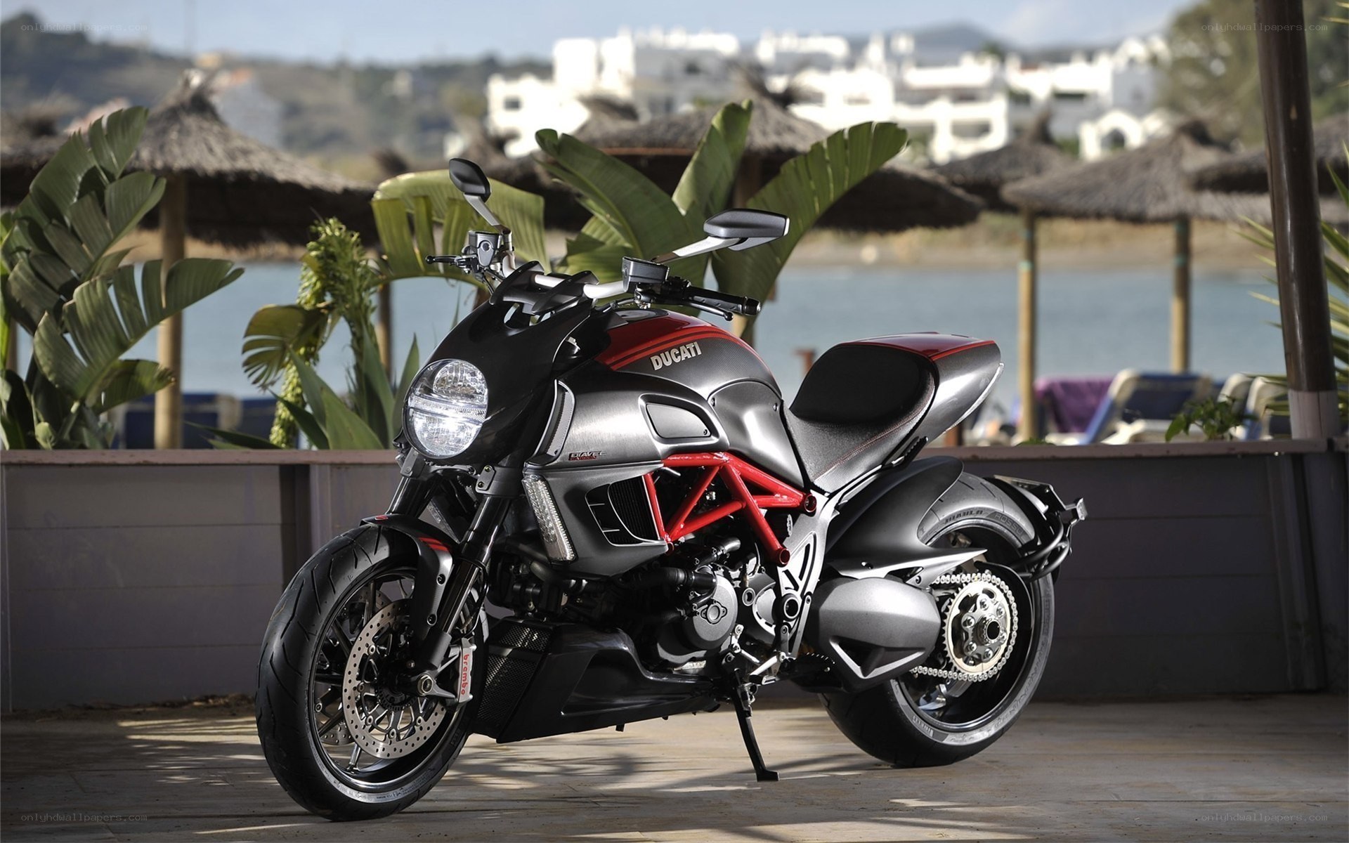 Ducati Diavel motorcycle at beach
