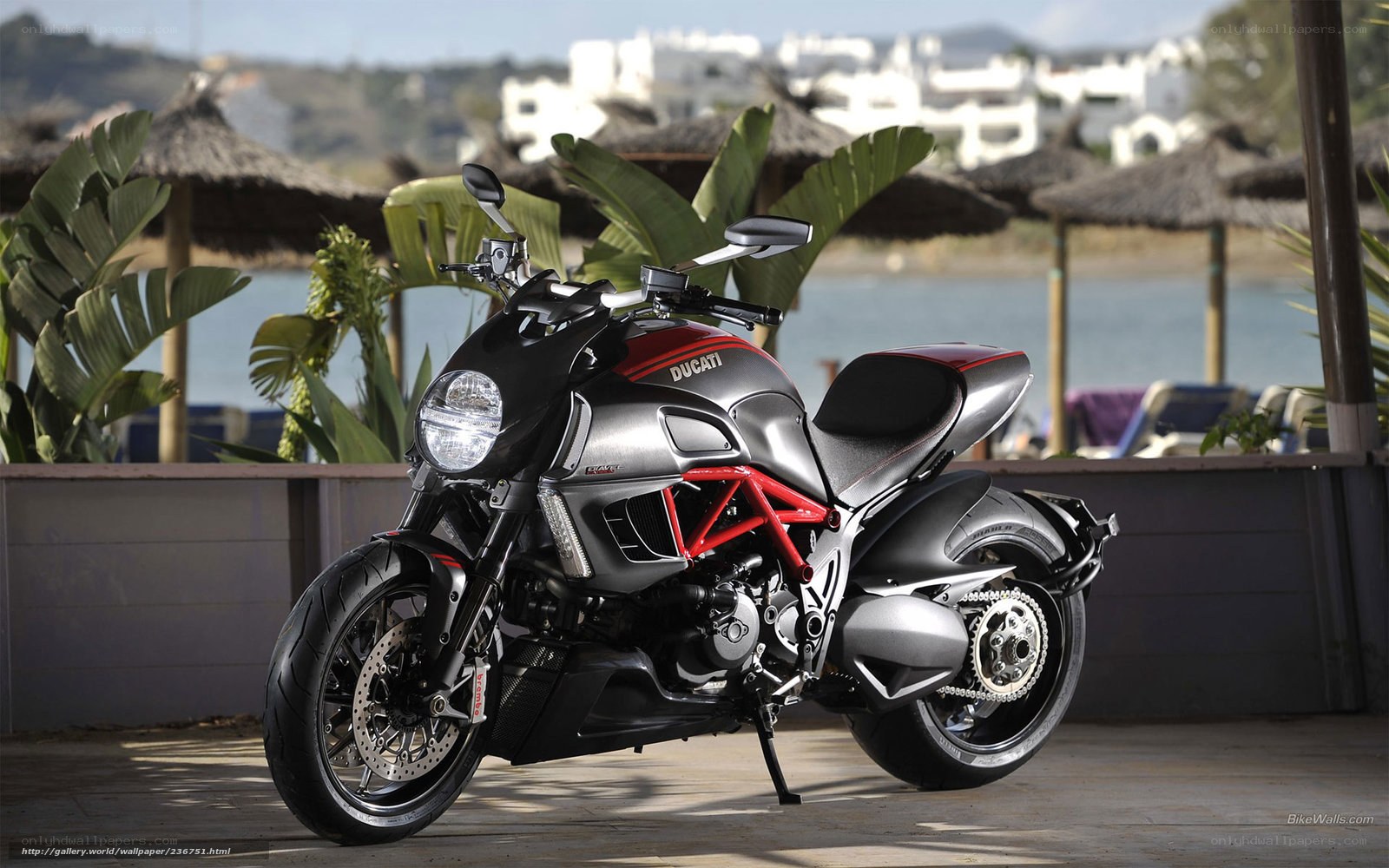 Ducati Diavel motorcycle at beach