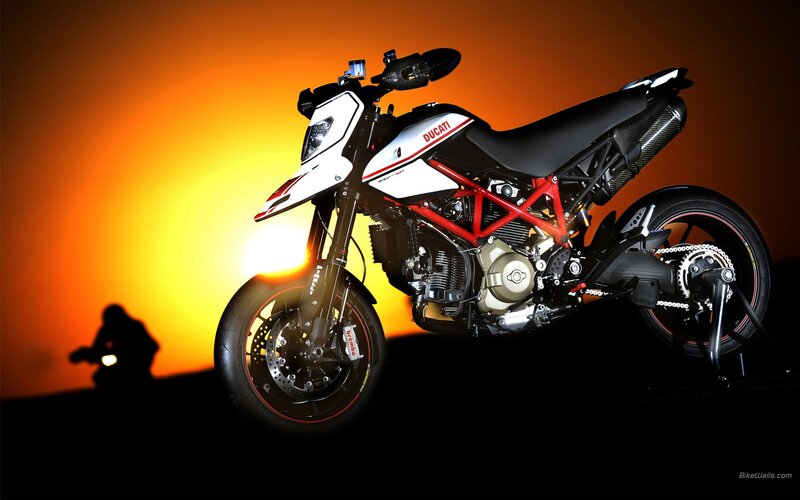 Ducati Motorcycle — Orange, Dramatic, Sunset