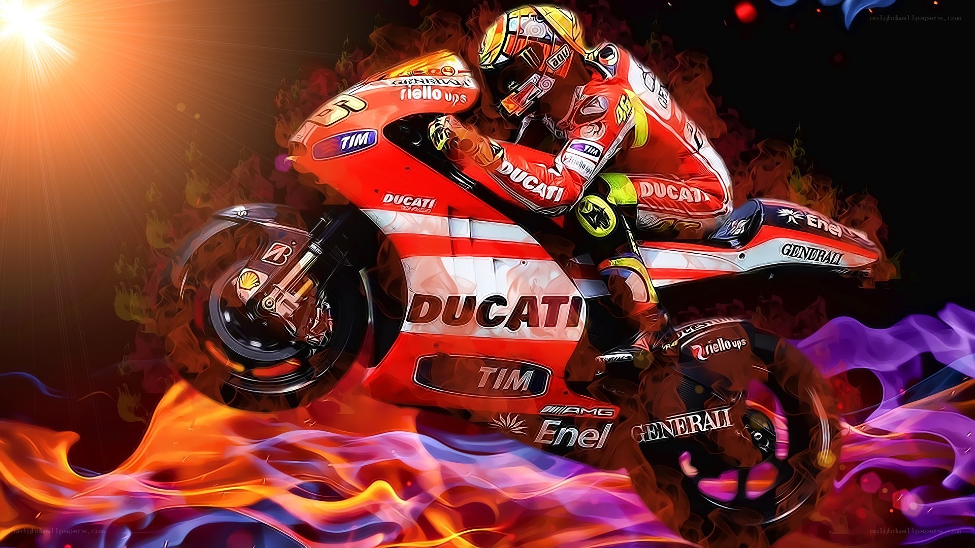 Ducati motorcycle racer in flames