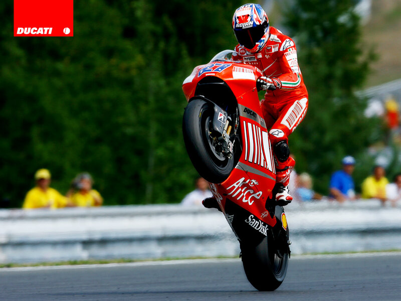 Ducati motorcycle rider performing wheelie